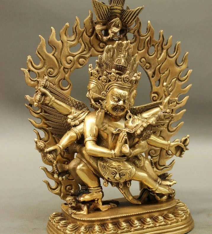 10" Tibet Brass Buddhism Mahakala Wrathful Heruka Vajrakilaya Buddha Statue