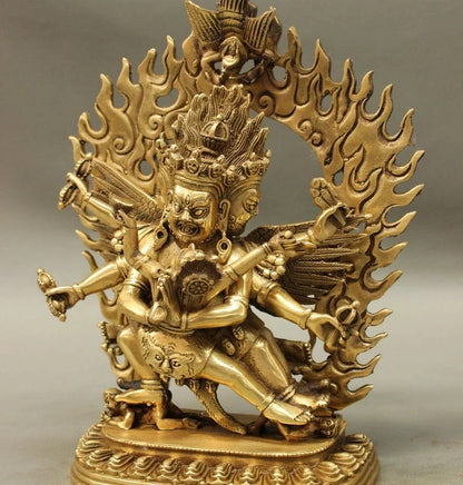 10" Tibet Brass Buddhism Mahakala Wrathful Heruka Vajrakilaya Buddha Statue