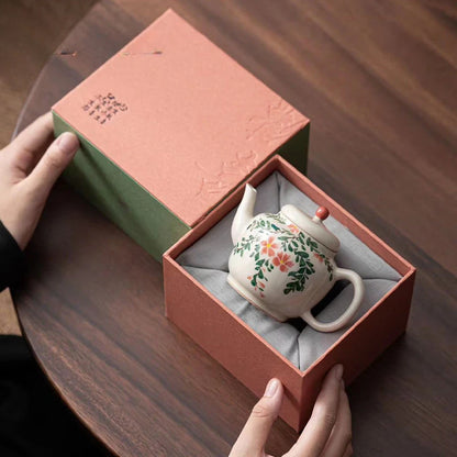 100/165ml Hand-painted Begonia Flower Sketch Teapot Exquisite Single Home Ceramic Tea Maker Kung Fu Tea Set Literati Teapot