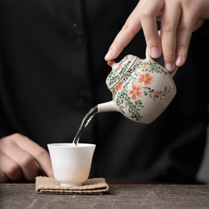 100/165ml Hand-painted Begonia Flower Sketch Teapot Exquisite Single Home Ceramic Tea Maker Kung Fu Tea Set Literati Teapot