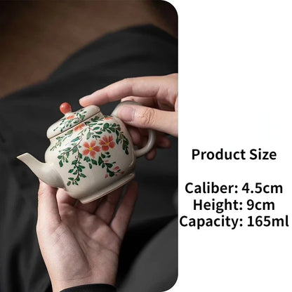 100/165ml Hand-painted Begonia Flower Sketch Teapot Exquisite Single Home Ceramic Tea Maker Kung Fu Tea Set Literati Teapot