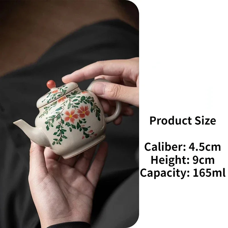 100/165ml Hand-painted Begonia Flower Sketch Teapot Exquisite Single Home Ceramic Tea Maker Kung Fu Tea Set Literati Teapot