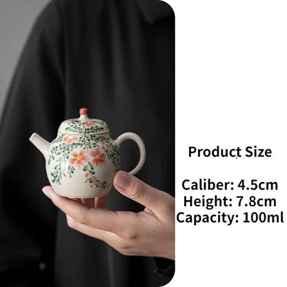 100/165ml Hand-painted Begonia Flower Sketch Teapot Exquisite Single Home Ceramic Tea Maker Kung Fu Tea Set Literati Teapot