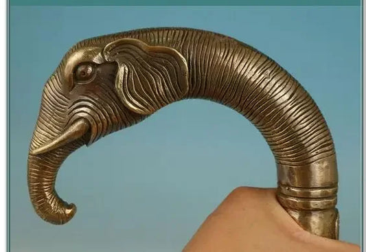 100% BRASS Pure Copper Brass Grandpa Good Lucky Chinese Old BRASS Handmade Carved Elephant Statue Cane Walking Stick Head