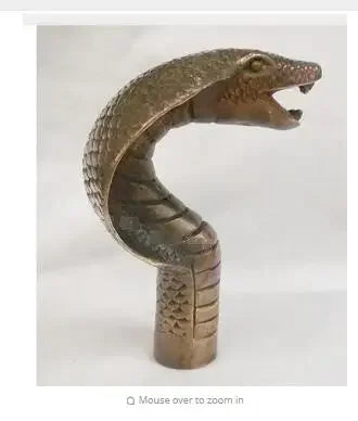 100% BRASS Pure Copper Brass Grandpa Good Lucky Old Qing Ming Chinese Old BRAAS Carved Cobra Statue Cane Walking Stick Head