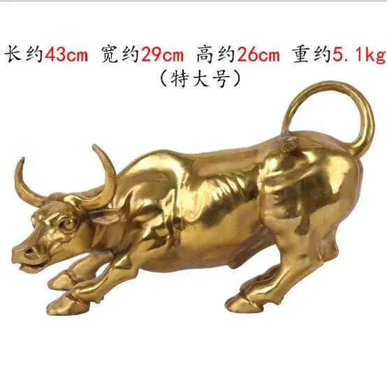 100% Brass Bull Wall Street Cattle Sculpture Copper Cow Statue Mascot Exquisite Crafts Ornament Office Decoration Business Gift
