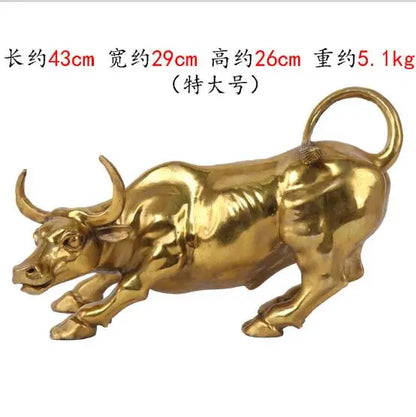 100% Brass Bull Wall Street Cattle Sculpture Copper Cow Statue Mascot Exquisite Crafts Ornament Office Decoration Business Gift