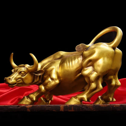 100% Brass Bull Wall Street Cattle Sculpture Copper Cow Statue Mascot Exquisite Crafts Ornament Office Decoration Business Gift