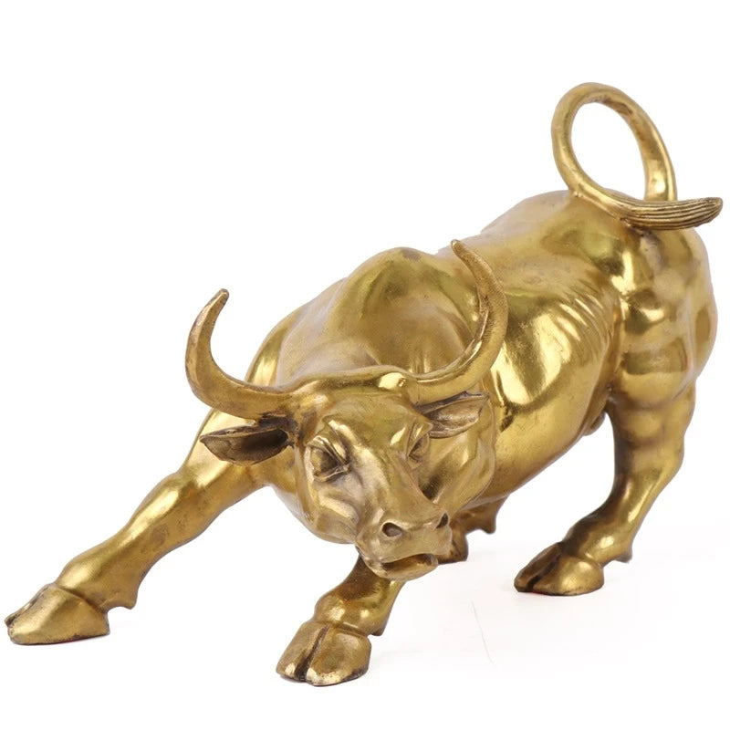 100% Brass Bull Wall Street Cattle Sculpture Copper Cow Statue Mascot Exquisite Crafts Ornament Office Decoration Business Gift