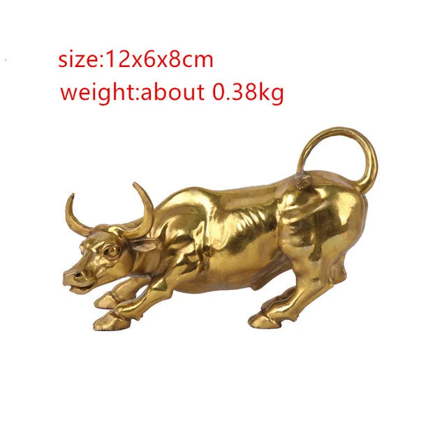 100% Brass Bull Wall Street Cattle Sculpture Copper Cow Statue Mascot Exquisite Crafts Ornament Office Decoration Business Gift