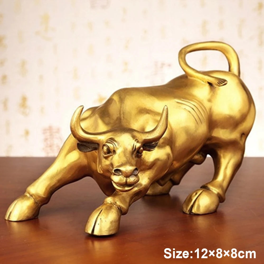 100% Brass Bull Wall Street Cattle Sculpture Copper Mascot Gift Statue Exquisite Office Decoration Crafts Ornament