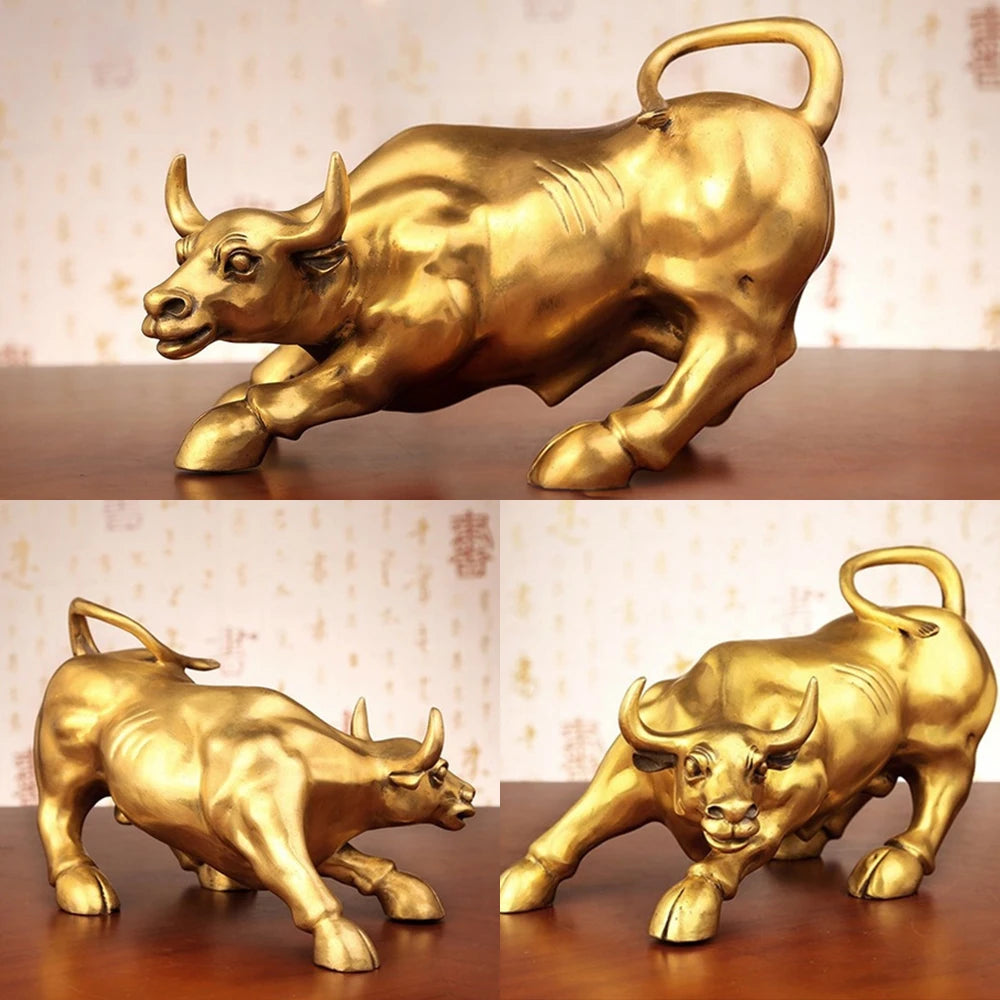 100% Brass Bull Wall Street Cattle Sculpture Copper Mascot Gift Statue Exquisite Office Decoration Crafts Ornament