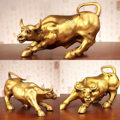 100% Brass Bull Wall Street Cattle Sculpture Copper Mascot Gift Statue Exquisite Office Decoration Crafts Ornament