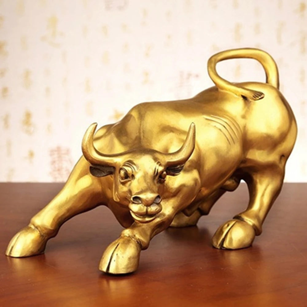 100% Brass Bull Wall Street Cattle Sculpture Copper Mascot Gift Statue Exquisite Office Decoration Crafts Ornament