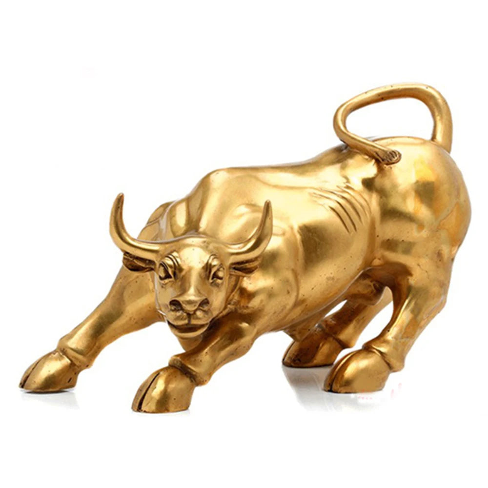 100% Brass Bull Wall Street Cattle Sculpture Copper Mascot Gift Statue Exquisite Office Decoration Crafts Ornament