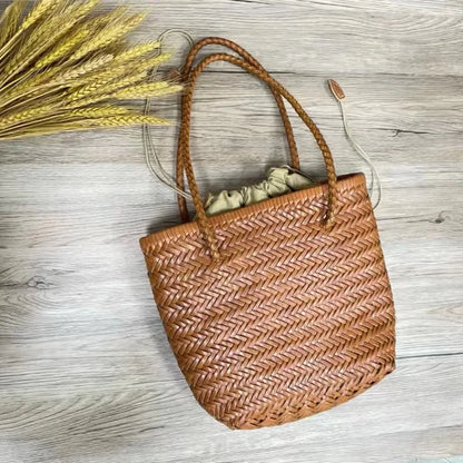100% Cowhide leather hand-woven bag Women's leather vegetable basket bag Women's Shopping Bag