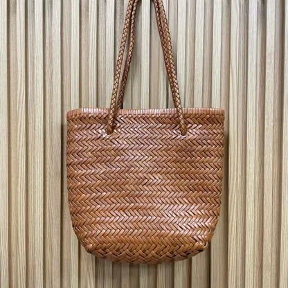 100% Cowhide leather hand-woven bag Women's leather vegetable basket bag Women's Shopping Bag