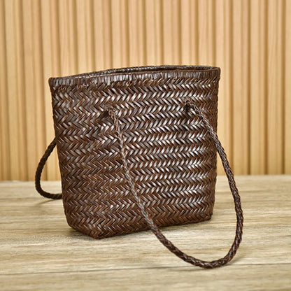 100% Cowhide leather hand-woven bag Women's leather vegetable basket bag Women's Shopping Bag