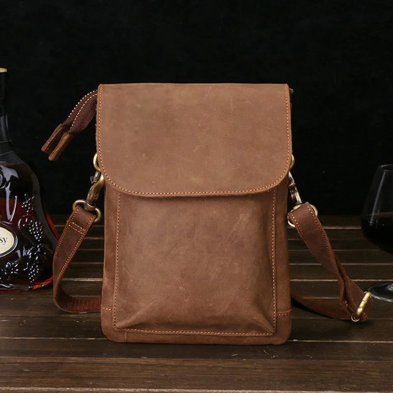 100% Genuine Leather Male Waist Vintage Style Men Travel Fanny Pack European Man Outdoor Phone Bags With Shoulder Strap