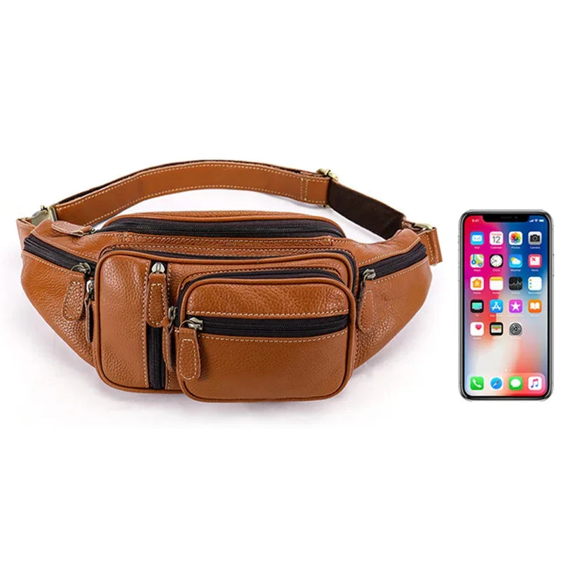 100% Genuine Leather Men Women Fanny Pack Sports Running Waist Bag For Phone Wallets Outside Walking Bags Crossbody Sling