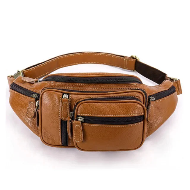100% Genuine Leather Men Women Fanny Pack Sports Running Waist Bag For Phone Wallets Outside Walking Bags Crossbody Sling