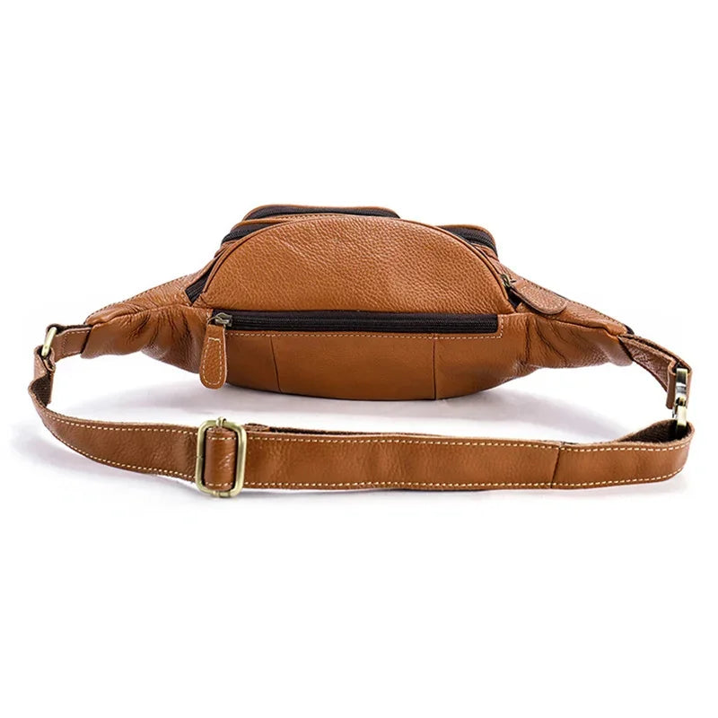 100% Genuine Leather Men Women Fanny Pack Sports Running Waist Bag For Phone Wallets Outside Walking Bags Crossbody Sling