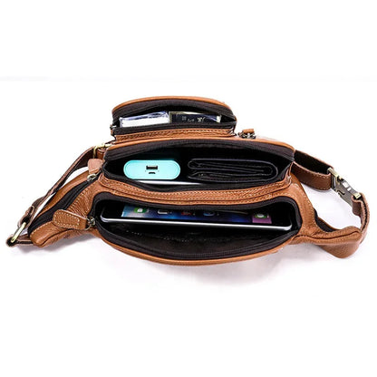 100% Genuine Leather Men Women Fanny Pack Sports Running Waist Bag For Phone Wallets Outside Walking Bags Crossbody Sling