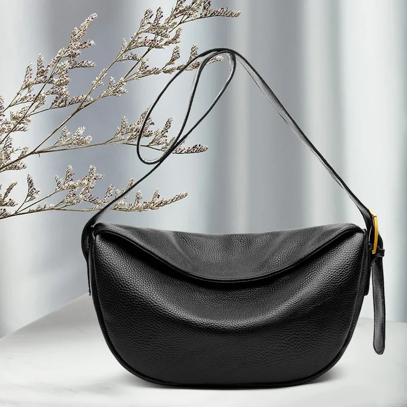 100%Genuine Leather Shoulder Bag Women's bag Fashion Luxury Brand Women Handbag Designers Half Moon Cowhide Female Messenger Bag