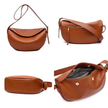 100%Genuine Leather Shoulder Bag Women's bag Fashion Luxury Brand Women Handbag Designers Half Moon Cowhide Female Messenger Bag