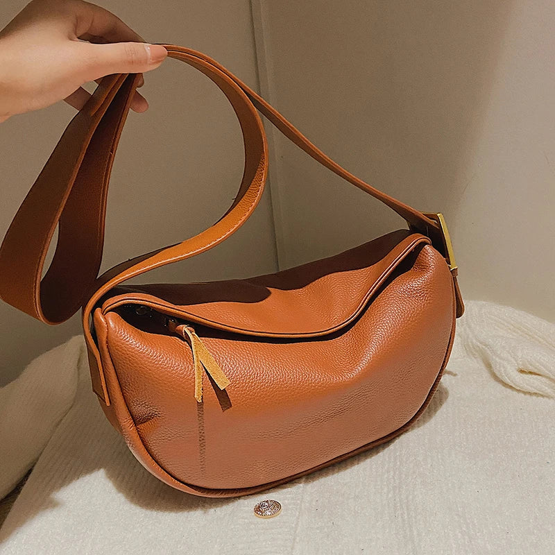 100% Genuine Leather Shoulder Bags Fashion Luxury Brand Women Handbag Designers Wide Shoulder Strap Cowhide Female Messenger Bag