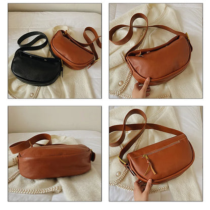 100% Genuine Leather Shoulder Bags Fashion Luxury Brand Women Handbag Designers Wide Shoulder Strap Cowhide Female Messenger Bag
