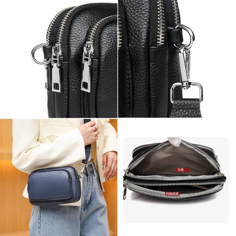 100% Genuine Leather Shoulder Crossbody Bag For Women 2022 Designer 3 Layer Small Female Mobile Phone Bag Fashion Women Handbag