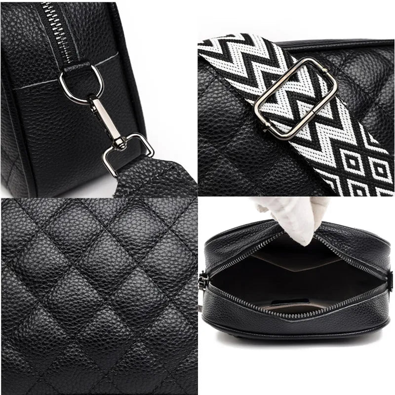 100% Genuine Leather Shoulder Crossbody Bag for Women Wide Shoulder Women's Handbag Luxury Solid Color Female Messenger Tote Sac