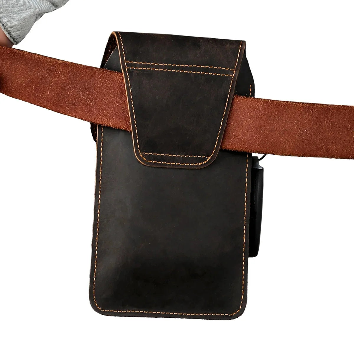 100% Genuine Leather Waist Cellphone Bag For Men Vintage Small Outdoor Loop Belt Phone Holster Pouch Holder With Cigarette Case