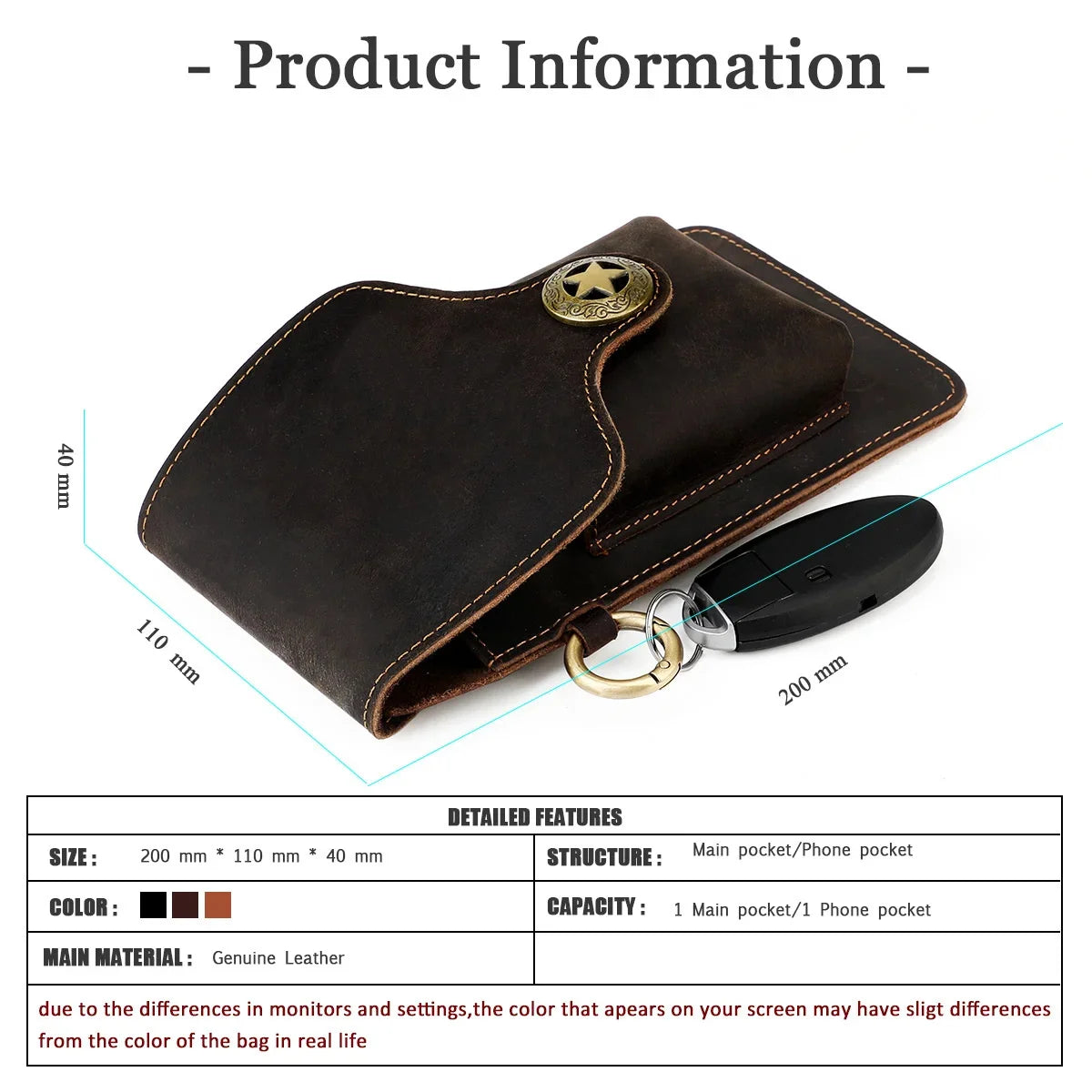 100% Genuine Leather Waist Cellphone Bag For Men Vintage Small Outdoor Loop Belt Phone Holster Pouch Holder With Cigarette Case