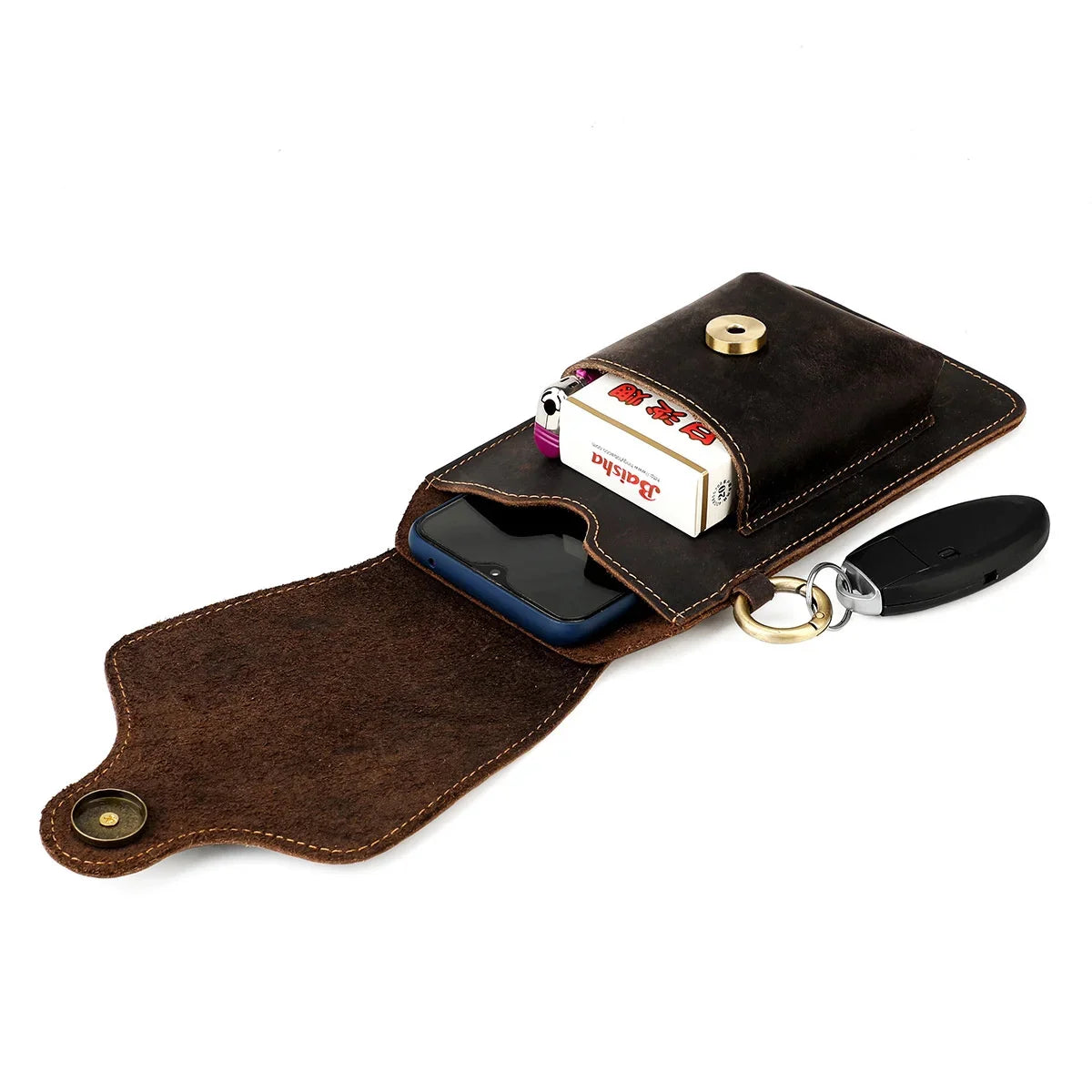 100% Genuine Leather Waist Cellphone Bag For Men Vintage Small Outdoor Loop Belt Phone Holster Pouch Holder With Cigarette Case