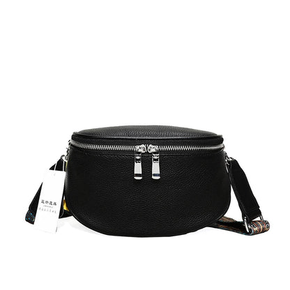 100% Genuine Leather Women's Bag Fashion Solid Cow Leather Women Shoulder Crossbody Bag Designer Wide Fabric Strap Messenger Sac