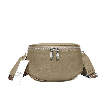 100% Genuine Leather Women's Bag Fashion Solid Cow Leather Women Shoulder Crossbody Bag Designer Wide Fabric Strap Messenger Sac