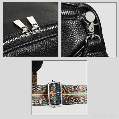 100% Genuine Leather Women's Bag Fashion Solid Cow Leather Women Shoulder Crossbody Bag Designer Wide Fabric Strap Messenger Sac