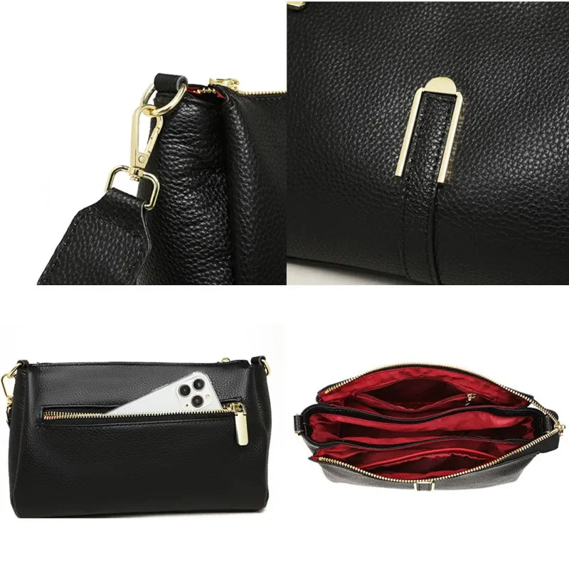 100% Genuine Leather Women's Handbags Fashion Solid Cow Leather Women Shoulder Crossbody Bag Large capacity Female Messenger Sac