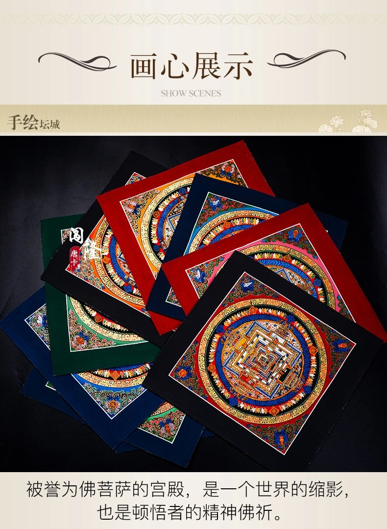 100% Hand painted Eight auspicious scripture Mandala Thangka Thang-ga Buddhist family Hall altar wall Decorative painting S1