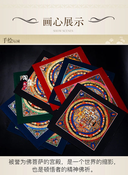 100% Hand painted Eight auspicious scripture Mandala Thangka Thang-ga Buddhist family Hall altar wall Decorative painting S1