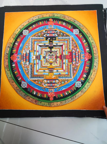 100% Hand painted Mandala wheel altar Enlightenment Thangka Thang-ga painting Buddhism home Hall altar wall Decorative art S5
