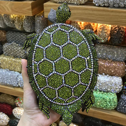 100% Handmade Green Animal Shape Full Diamond Women Evening Clutch Bags Luxury Dinner Ladies Clutches Party Handbags Female Bag