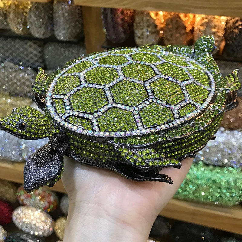 100% Handmade Green Animal Shape Full Diamond Women Evening Clutch Bags Luxury Dinner Ladies Clutches Party Handbags Female Bag