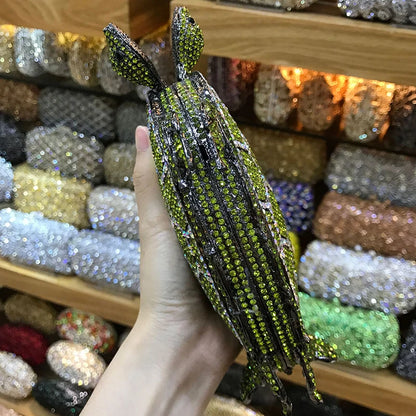 100% Handmade Green Animal Shape Full Diamond Women Evening Clutch Bags Luxury Dinner Ladies Clutches Party Handbags Female Bag