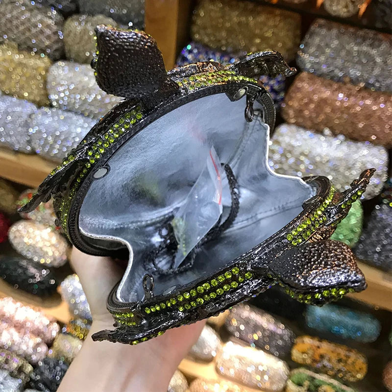 100% Handmade Green Animal Shape Full Diamond Women Evening Clutch Bags Luxury Dinner Ladies Clutches Party Handbags Female Bag