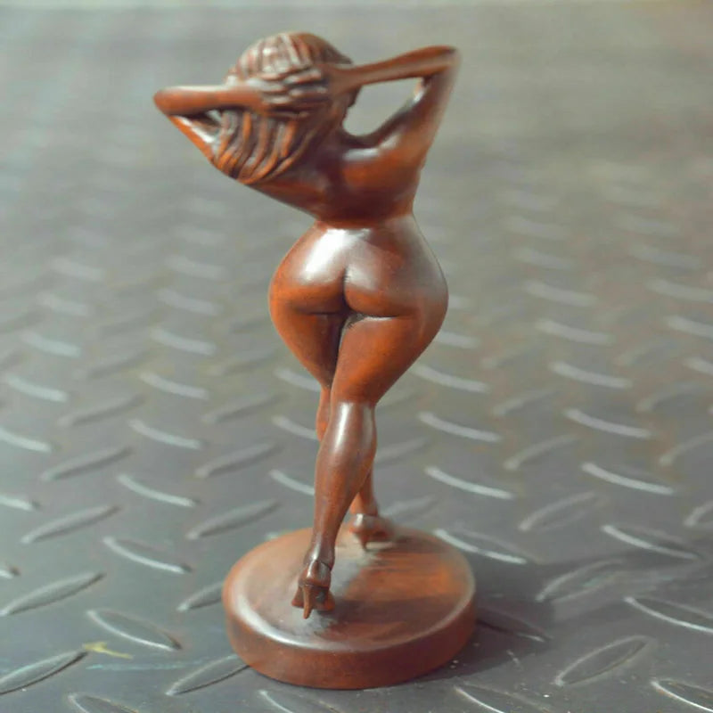 100% Natural Chinese Boxwood Wood Statue Hand Carved Nude Beautiful Woman
