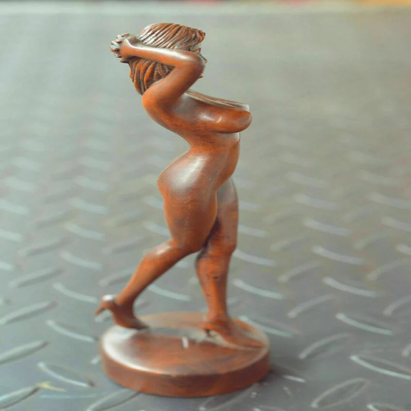 100% Natural Chinese Boxwood Wood Statue Hand Carved Nude Beautiful Woman