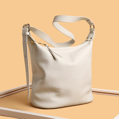 100% Solid Color Genuine Leather Women Shoulder Crossbody Bags 2023 High Quality Cowhide Small Ladies Messenger Bucket Tote Sac